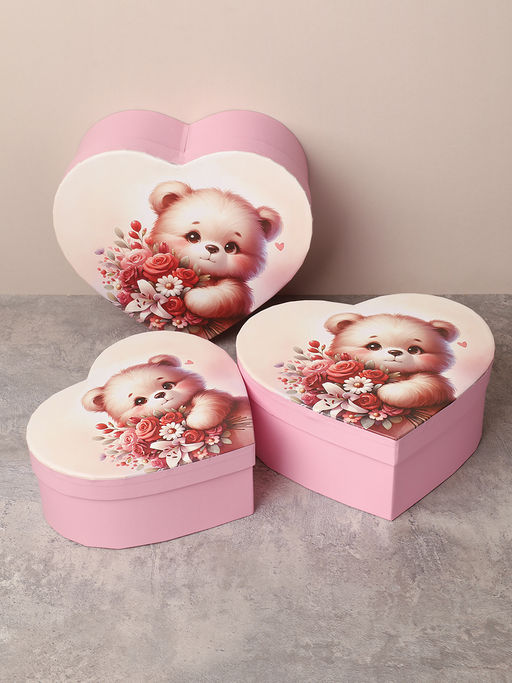 Коробка подарочная 3 штуки Сердце / 1160 /уп 24/16*18.3*7/18*20.3*8/20*22.3*9cm - ГалеонТрейд фото 2