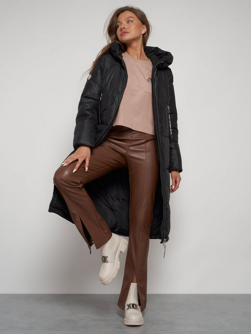 Пальто утепленное с капюшоном зимнее женское черного цвета 13816Ch - Visdeer фото 20