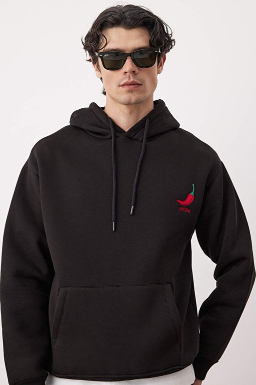 Siyah Biber Nak__l_ Oversize/Geni_ Kesim __i Polarl_ Kap__onlu Sweatshirt TMNAW25SW00016 - Trendyolmilla фото 2