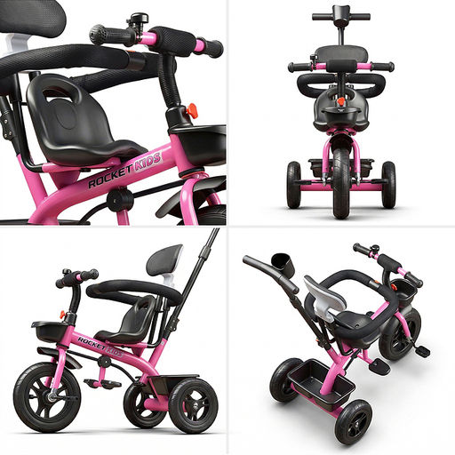 Велосипед трехколесный Rocket 188NEW-PK, колеса EVA 10"/8", цвет розовый
