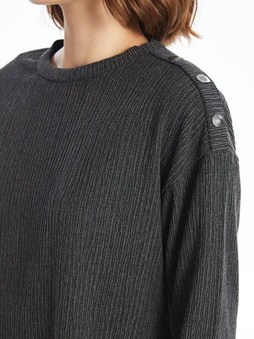 Bisiklet Yaka D?z Uzun Kollu Oversize Kad?n Bluz