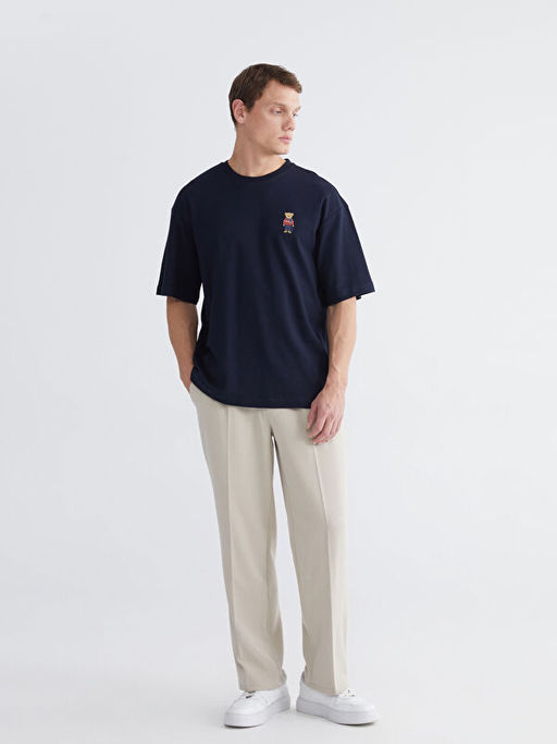 Bisiklet Yaka Ay? Teddy Bask?l? Erkek Ti??rt