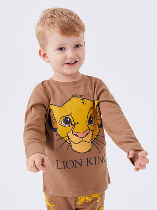 Bisiklet Yaka Uzun Kollu Aslan Kral Bask?l? Erkek Bebek Pijama Tak?m? - Waikiki фото 2
