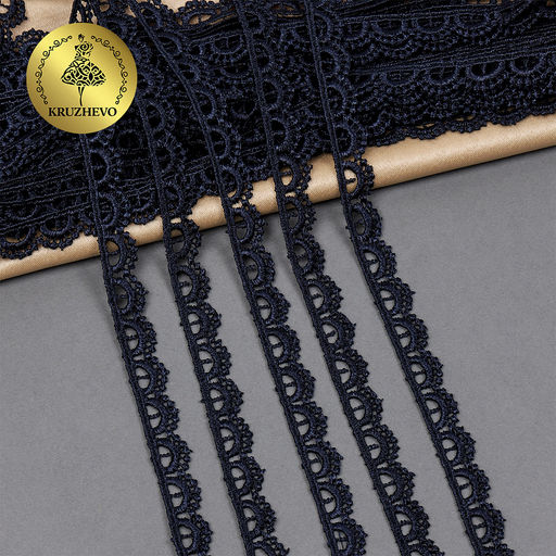 Кружево гипюр KRUZHEVO арт.TR.8G8008 шир.10мм цв.01 т.синий уп.12м