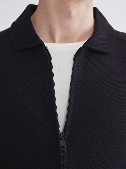 Standart Kal?p Polo Yaka Erkek Fermuarl? Sweatshirt