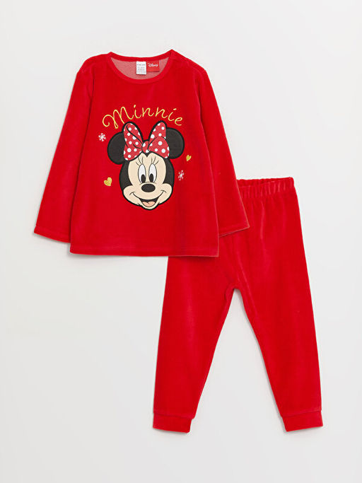 Bisiklet Yaka Minnie Mouse Bask?l? K?z Bebek Pijama Tak?m?