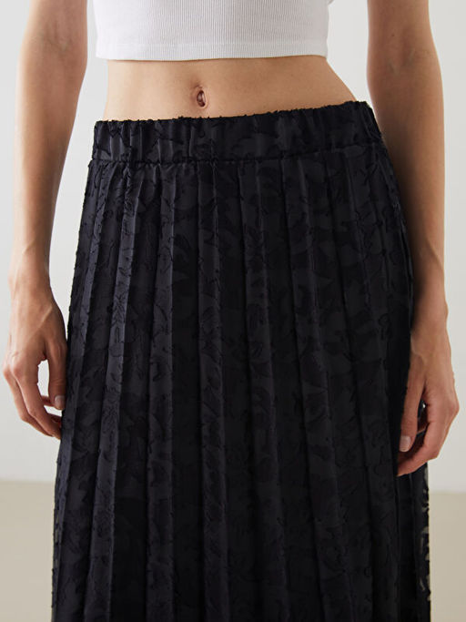 Beli Lastikli Desenli Pileli Etek