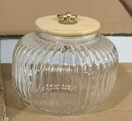 Банка для сыпучих бамбуковая крышка Бочонок рифленая / 9544 /уп 60/