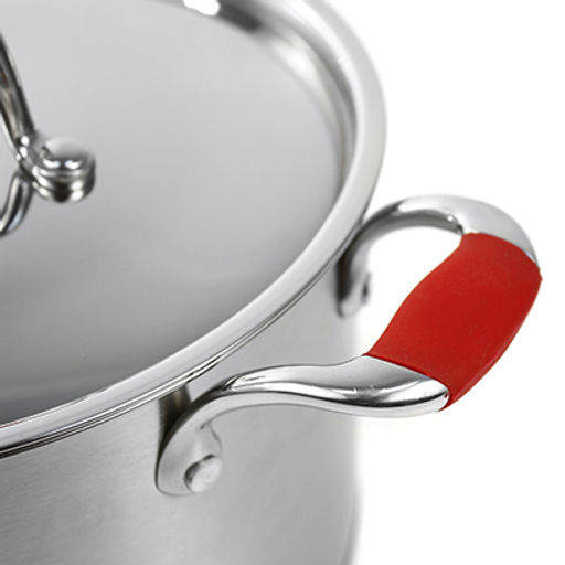 Кастрюля из нержавеющей стали "Современная классика" 3,7л толщина 0,6мм, с теплораспределительным дном 1,4см, металлическая крышка, металлические ручки с силиконовыми накладкам, цилиндрическая форма (д20см; h13см)