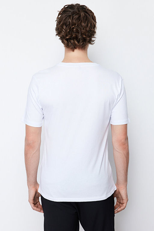 Beyaz Slim/Dar Kesim K_sa Kollu %100 Pamuklu Bisiklet Yaka T-Shirt TMNSS19BO0001 - Trendyolmilla фото 2