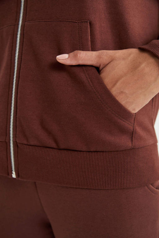 Базовая толстовка на молнии с капюшоном обычного кроя - Defacto фото 6