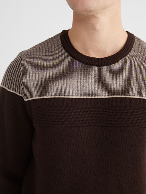 Bisiklet Yaka Renk Bloklu Erkek Triko Kazak