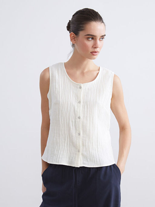 Bisiklet Yaka Dokulu Bluz