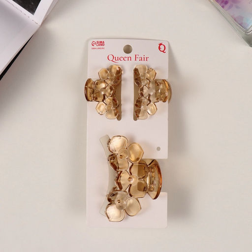 Цена за 6 шт. Крабики для волос «Флориана», набор 3 шт., цветы, 6.5 и 4 см, светло-коричневые