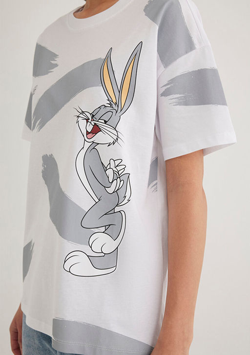 Bugs Bunny Bask?l? Beyaz Tisort - Mavi фото 7