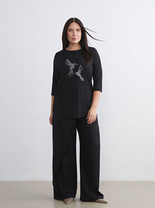 Bisiklet Yaka Ta?l? Kad?n Ti??rt