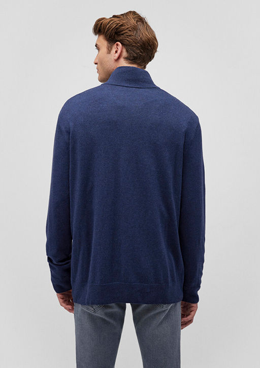 Yar? Fermuarl? Dik Yaka Lacivert Kazak - Mavi фото 4