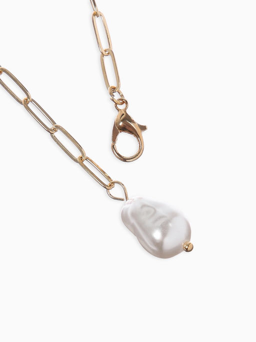 Цена за 2 шт. Цепь с бусиной "Жемчужина", вытянутое звено, цвет белый в золоте