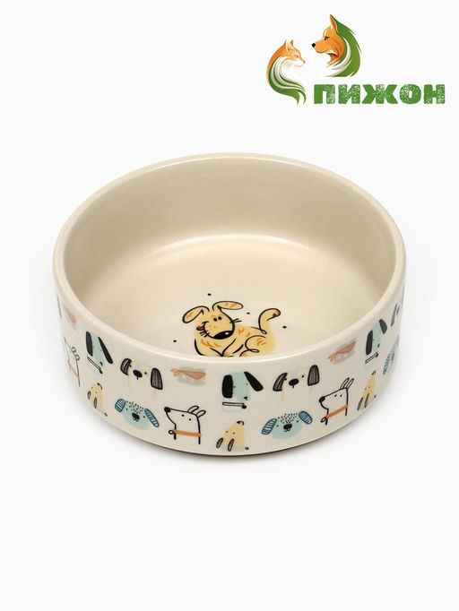Миска керамическая Собачки 200 мл - 10.510.54 см, бежевая - Пижон фото 2