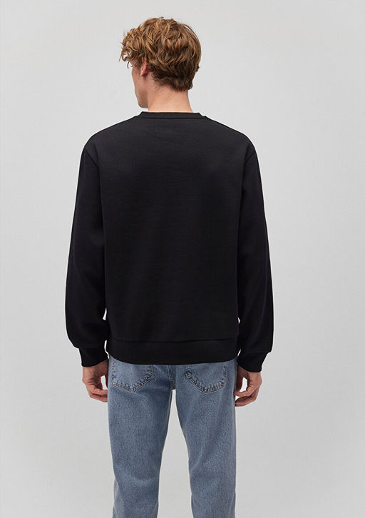 Bisiklet Yaka Siyah Basic Sweatshirt - Mavi фото 4