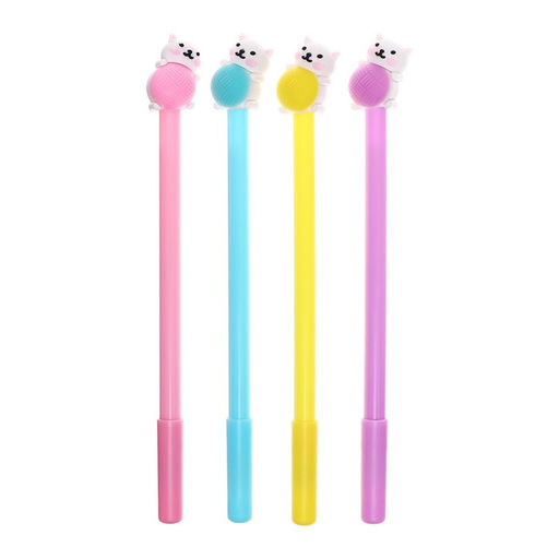 Цена за 12 шт. Ручка - прикол гелевая Calligrata Котенок с клубком, МИКС