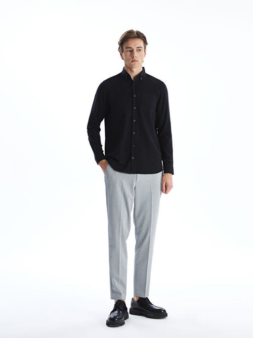 Regular Fit Uzun Kollu Keten Kar???ml? Erkek G?mlek