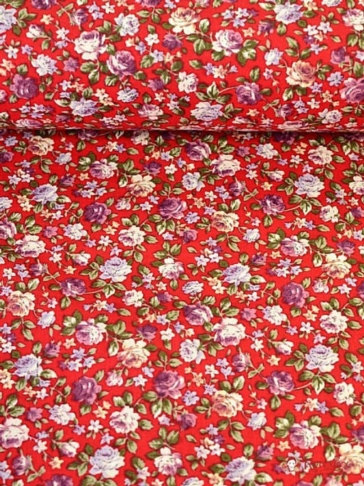 Импорт. хлопок Розы сиренево-бордовые цв. красный, ш.1.45м, хлопок-100%, 105гр/м.кв - Купава фото 4