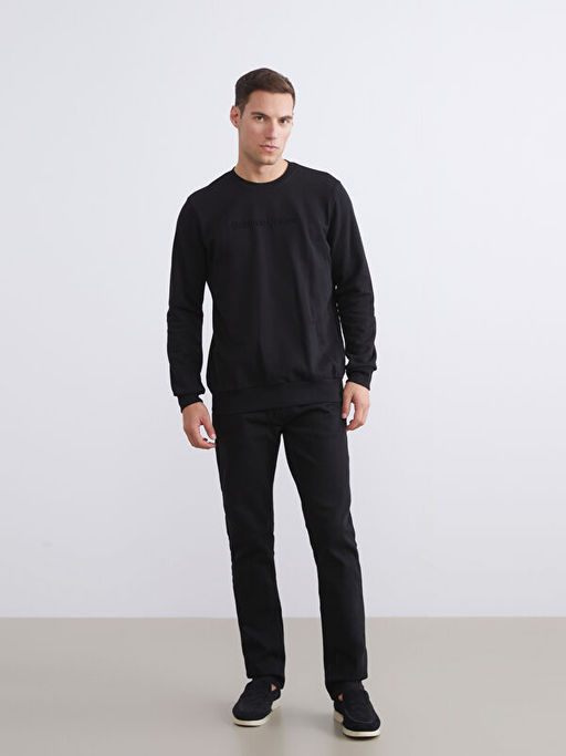 Bisiklet Yaka Bask?l? Erkek Sweatshirt