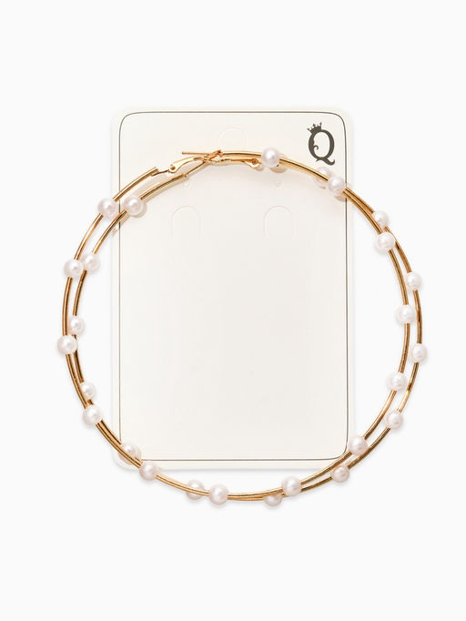 Серьги-кольца "Жемчуг" d=10см. №6, цвет белый в золоте