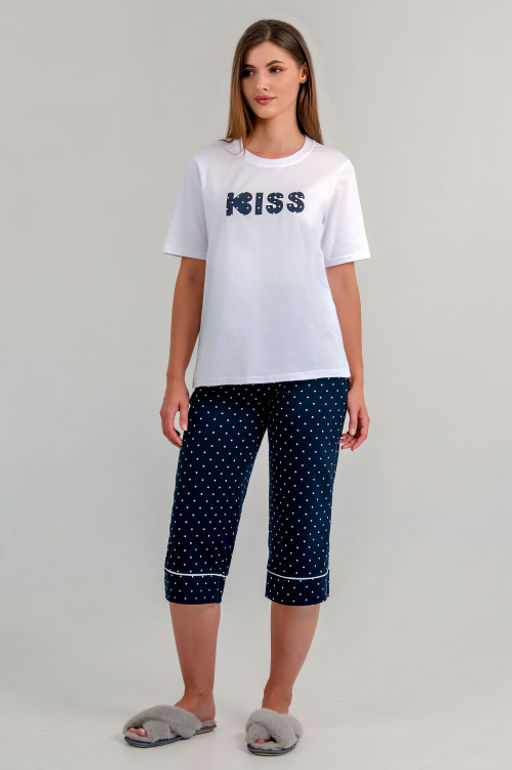 Арт. 9165 Пижама с бриджами 44-50 (4шт) Цвет:верх-белый,низ-темно-синий - Калинка фото 8