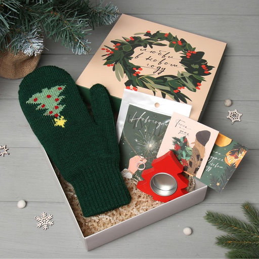 Набор подарочный новогодний KAFTAN «Любви»: варежки размер 19, подвеска, свеча, 2 открытки