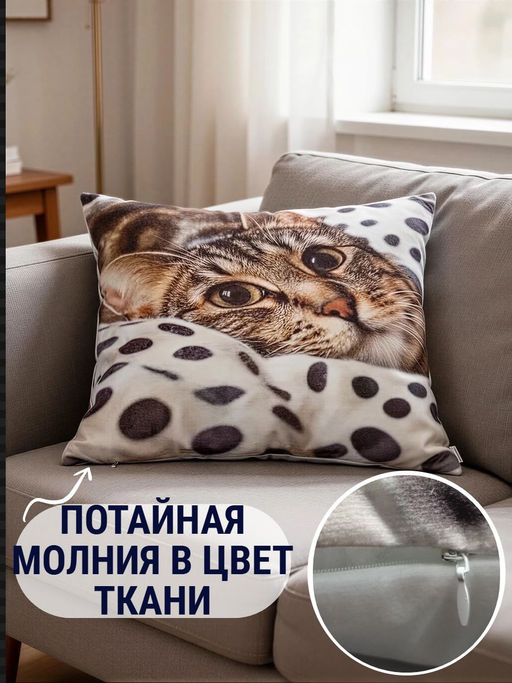 Наволочка декоративная Кот/горох 3D