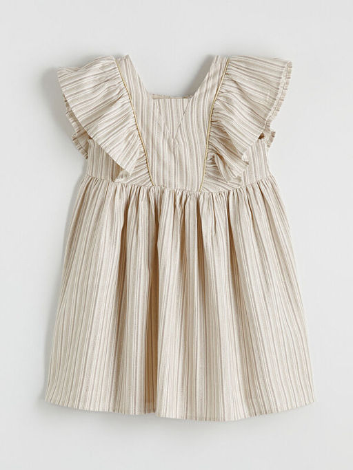 Kare Yaka ?izgili F?rf?rl? K?z ?ocuk Arm?rl? Elbise