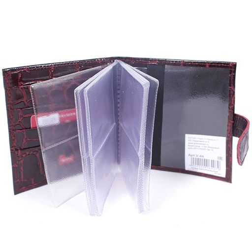 Визитница Premier-V-44 (с хляст, 2х-рядная, 5внут карм, 32карточки) натуральная кожа бордо крокодил крупный (14) 195209  фото 2