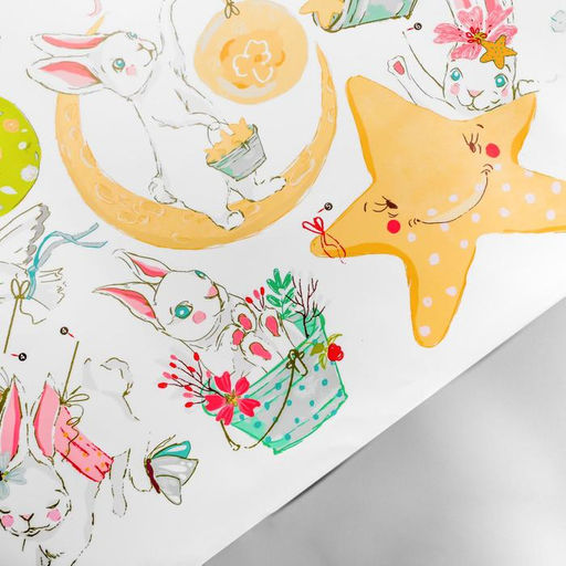 Наклейка интерьерная цветная «Зайки, воздушные шары и звёзды», 60×90 см