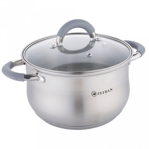 Zeidan Madrid Кастрюля из нержавеющей стали 6,6л, д24см, капсулированное дно, стеклянная крышка, внутренняя - матовая полировка, снаружи комбинированная полировка, подарочная упаковка (Китай) Подходит для всех видов плит, включая индукционную!
