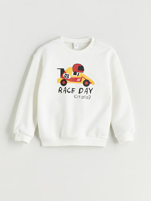 Bisiklet Yaka Bask?l? Erkek ?ocuk Sweatshirt
