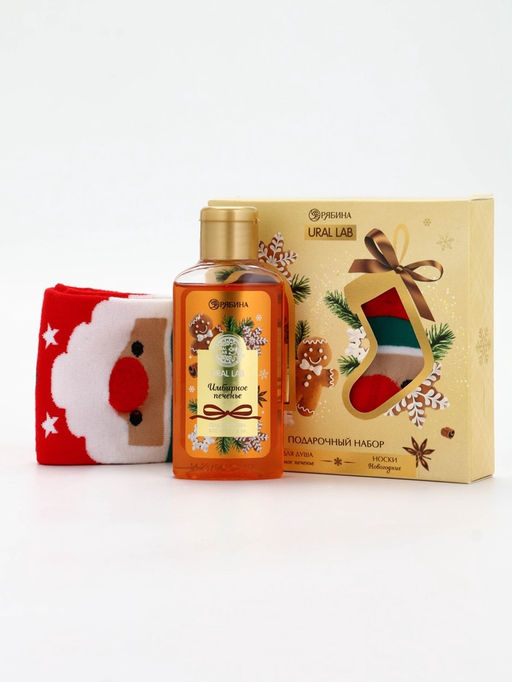 Подарочный набор новогодний Ароматы праздника, гель для душа, печенье, 100 мл и носки, URAL LAB