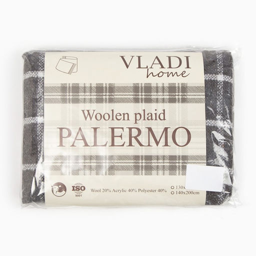 Плед с бахромой Vladi Palermo, 140×200 см, шерсть 20%, пан 40%, тёмно-серый/белый