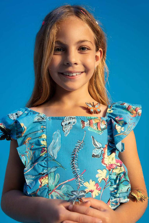 Блуза из поплина с короткими рукавами и бретелями для девочки - Defacto фото 2