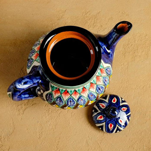 Набор чайный Риштанская керамика, 4 предмета: чайник 700 мл, 2 пиалы d=9.5 см, тарелка d=17 см, синий