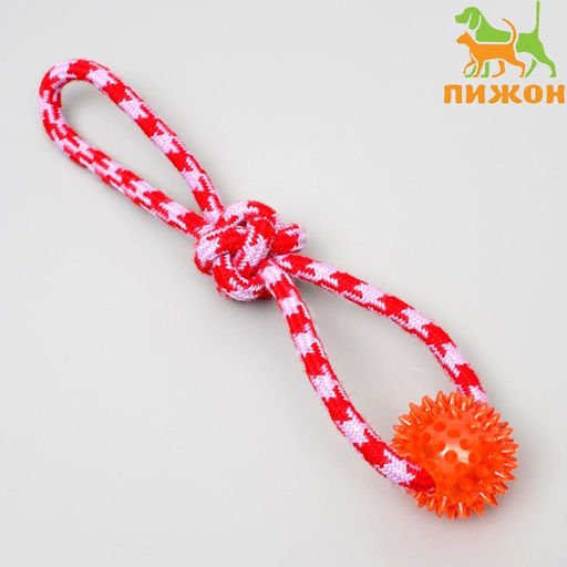 Игрушка канатная Узел с массажным шариком, до 31 см, до 65 г, микс цветов