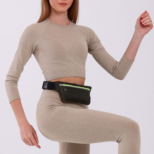 Сумка для бега на пояс, со светоотражающими элементами, с отверстием для наушников, 24×0.3×10 см, хаки