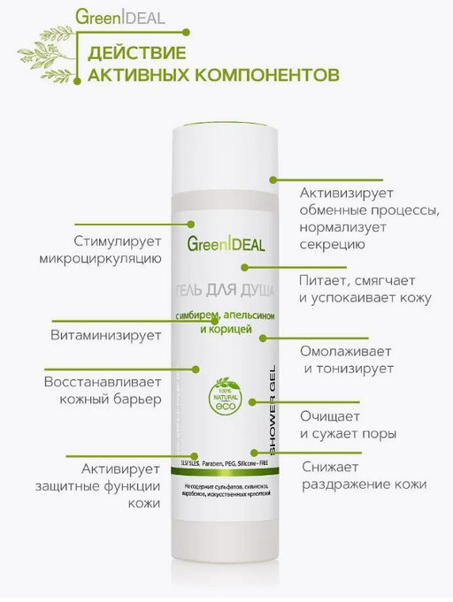 Гель для душа с имбирем, апельсином, корицей (натуральный, бессульфатный) - Greenideal фото 4