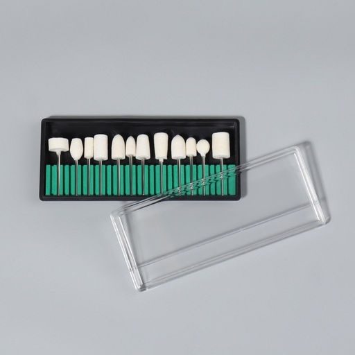 Фрезы войлочные для маникюра в пластиковом органайзере, 12 шт.