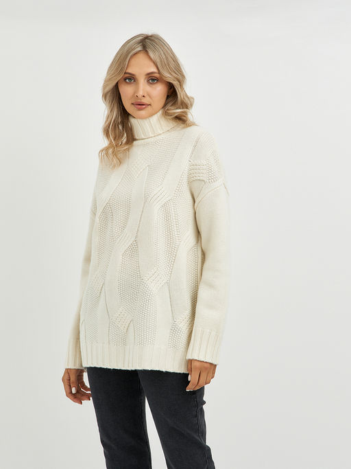 водолазка женская из шерсти в молочном цвете и объемным узором - Glenfield фото 4
