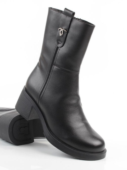 01-M43-5 BLACK Ботинки демисезонные женские (натуральная кожа, байка)