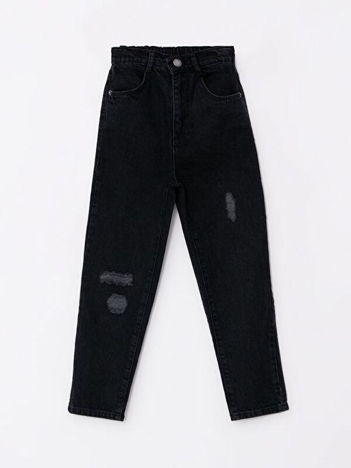 Beli Lastikli Y?rt?k Detayl? K?z ?ocuk Mom Jean Pantolon