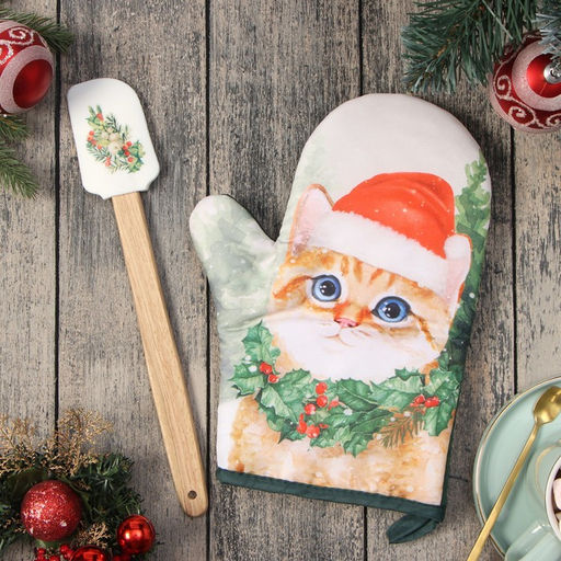 Набор новогодний подарочный «Доляна. Кошечка»: варежка-прихватка, лопатка силикон