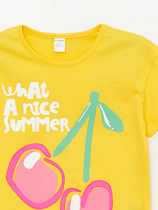 Bisiklet Yaka Bask?l? K?sa Kollu K?z Bebek Ti??rt - Waikiki фото 4